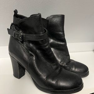 J. Crew black leather heeled booties with buckle